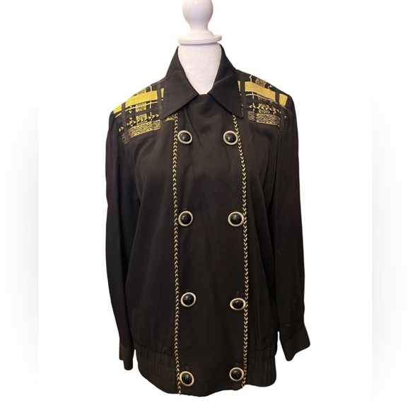 Vintage Jackets & Blazers - Vintage Black and Gold Double Breasted Jacket